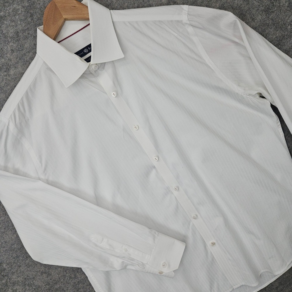 Stone Rose Button Up Dress Shirt Men's White Size 5 XL Essentials Cotton Striped